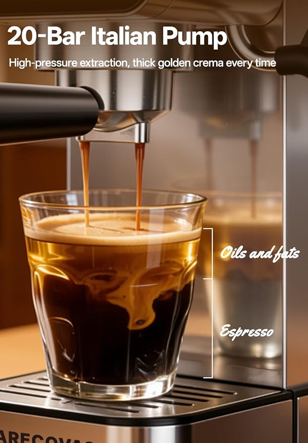 Arecovas Espresso Machine with Milk Frother, 20 Bar Compact Coffee Machine with Touch Screen & 41oz Water Tank for Home Use, Stainless Steel Espresso Coffee Maker for Americano, Cappuccino, Latte