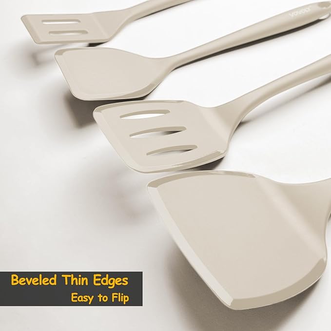 Silicone Spatula Set, 600°F Heat Resistant Silicone Spatula Turner Flipper for Cooking, Non Stick and Non Scratch Kitchen Utensils for Eggs & Pancakes, 4 Pack,Khaki