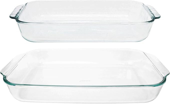 Pyrex Basics Clear Glass Oblong Baking Dish Set, 2-Piece Value Pack (3-Quart & 2-Quart) - Oven, Microwave and Dishwasher Safe, Perfect for Casseroles, Deserts, Food Preparations and so much More - Made in USA