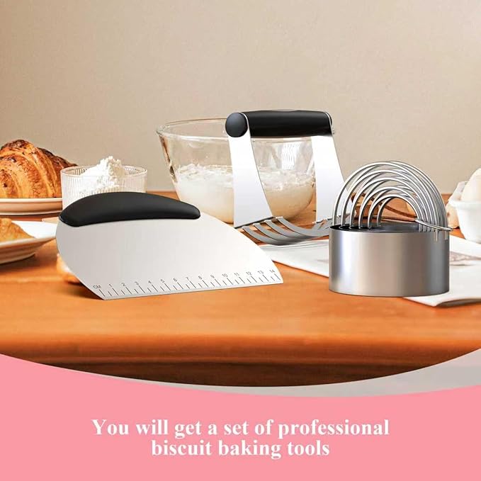 Biscuit Cutter Set, Dough Blender, Pastry Cutter, Biscuit Cutter, Dough Cutter,Pastry Cutter Set, Round Sifter,Baking Dough Tools for Cooking Cookies (3 Pcs/Set)