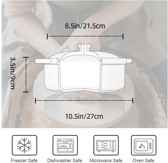 FUN ELEMENTS Casserole Dish, 2 Quart Lace Emboss Dish with Lid, Oven to Table Ceramic Round Serving Handles for Dinner and Party, Thanksgiving Christmas Gifts(Bright White)