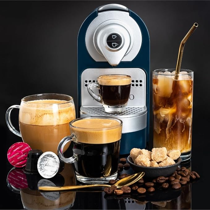 Mixpresso Blue Espresso Machine for Nespresso Compatible Capsule, Single Serve Coffee Maker Programmable for Espresso Pods, Premium Italian 19 Bar High Pressure Pump 27oz, 1400w Capsule Coffee Maker