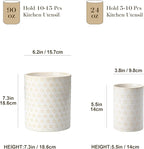 MALACASA LYDIA Ceramic Utensil Holders, 7.3"+5.5" Kitchen Utensil Crock Set for Countertop, Large & Small Utensil Organizers for Cooking Tools, Five-Leaf Grass Pattern
