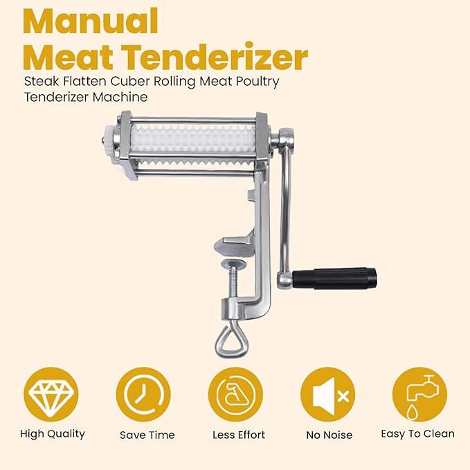 Heavy Duty Manual Meat Tenderizer Cuber Tool Steak Flatten Cuber Rolling Meat Poultry Tenderizer Machine Clamp on Meat Tenderizer Kitchen Tool