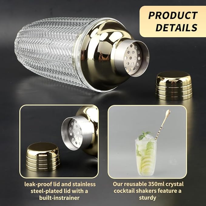 Glass Cocktail Shaker Set, Glass Bartender Kit with Measuring Jigger, Mixing Spoon, and Muddle, Premium Bar Tool Set for Crafting Martinis & Whiskey Cocktails Home Bar Accessories