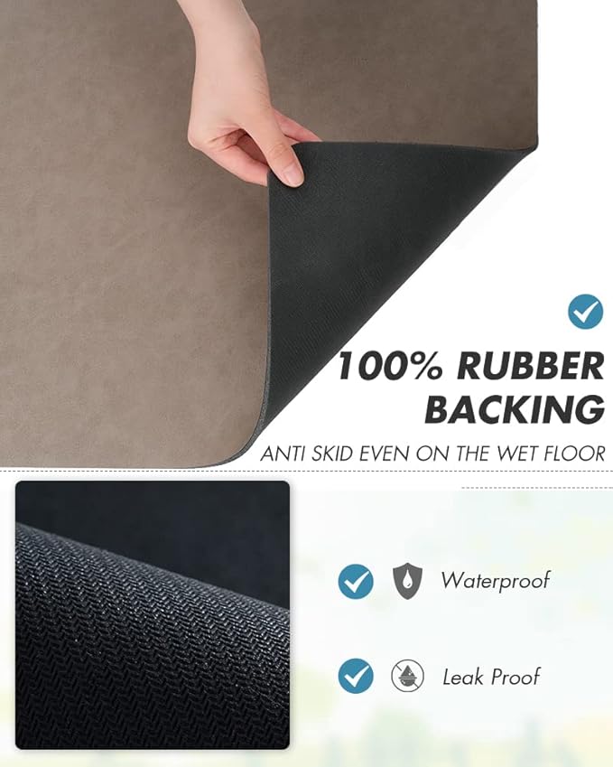 AMOAMI Coffee Mat Hide Stain Rubber Backed Absorbent Dish Drying Mat for Kitchen Counter - Brown, Fits Under Coffee Maker & Machine
