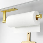Paper Towel Holder Under Cabinet - Stainless Steel Paper Towel Holder Wall Mount, Self-Adhesive or Drilling, Matte Gold Towel Rack for Kitchen Organization and Storage, Kitchen Paper Roll Holder