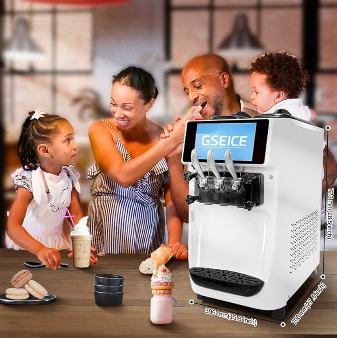 Commercial Ice Cream Maker Machine, 10 Inch LCD Touch Screen Dual System Independent Operation, 6.8 to 8.4 Gal/H Soft Serve Ice Cream Machine With Pre-cooling Frequency Conversion