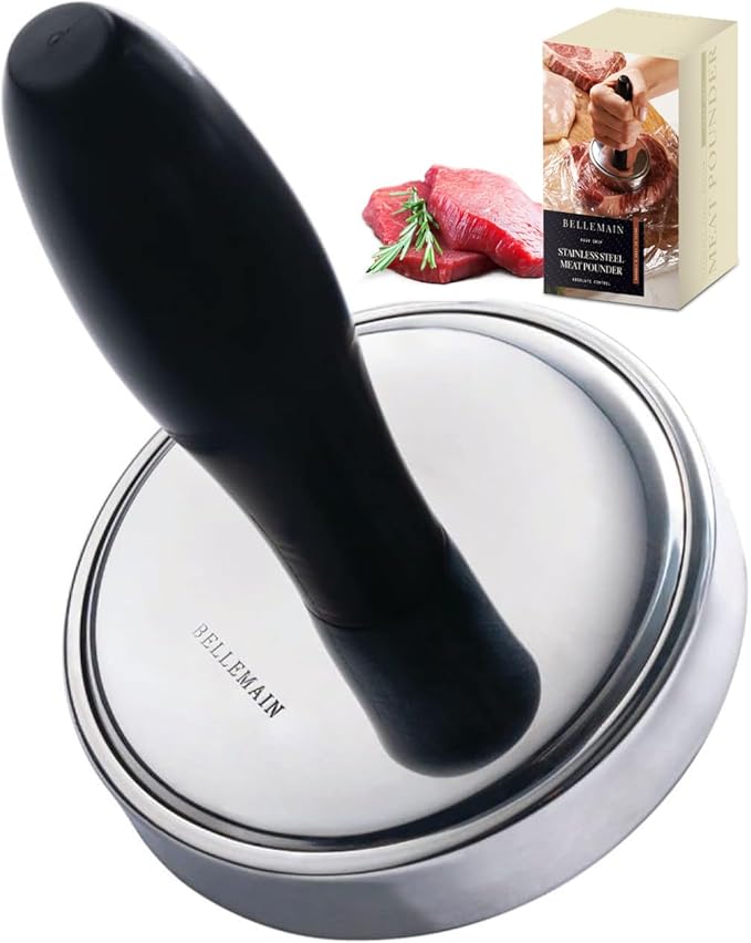 Bellemain Meat Pounder Flattener, Easy-Grip Meat Tenderizer, Stainless Steel Meat Mallet for Cooking, Meat Hammer, Chicken Tenderizer, Meat Smasher Utensil, Kitchen Mallet, Meat Masher Tool
