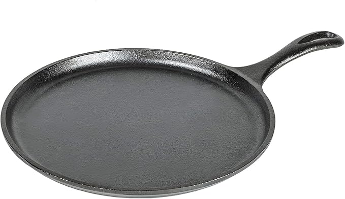 Lodge Round Seasoned Cast Iron Griddle - Round-Shaped, Pre-Seasoned Iron Griddle Pan - Non-Toxic, PFAS-Free Cookware - Compatible with Stovetop, Oven, Grill, or Campfire - 10.5 Inches