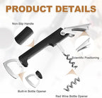uxcell Wine Opener, Bottle Opener, Durable Stainless Steel Waiter's Corkscrew, Compact All-In-One Home Bar Tool for Bar, Party, Wedding, Home, Travel, Black