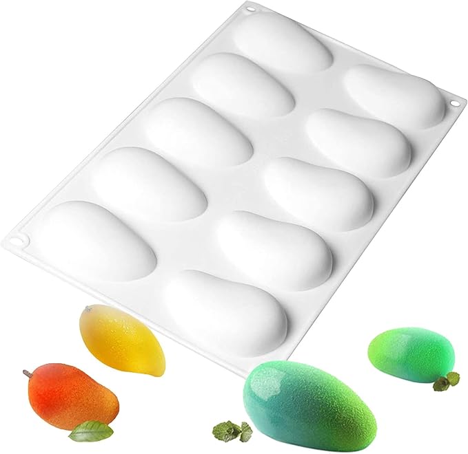 OCPO KITCHEN Mango Silicone Mold for Baking Mousse Cake, Fruit French Dessert, Pastry, Chocolate, Ice Cream, Cake Decoration Mold, 3D Mango Shape (10-Cavity)