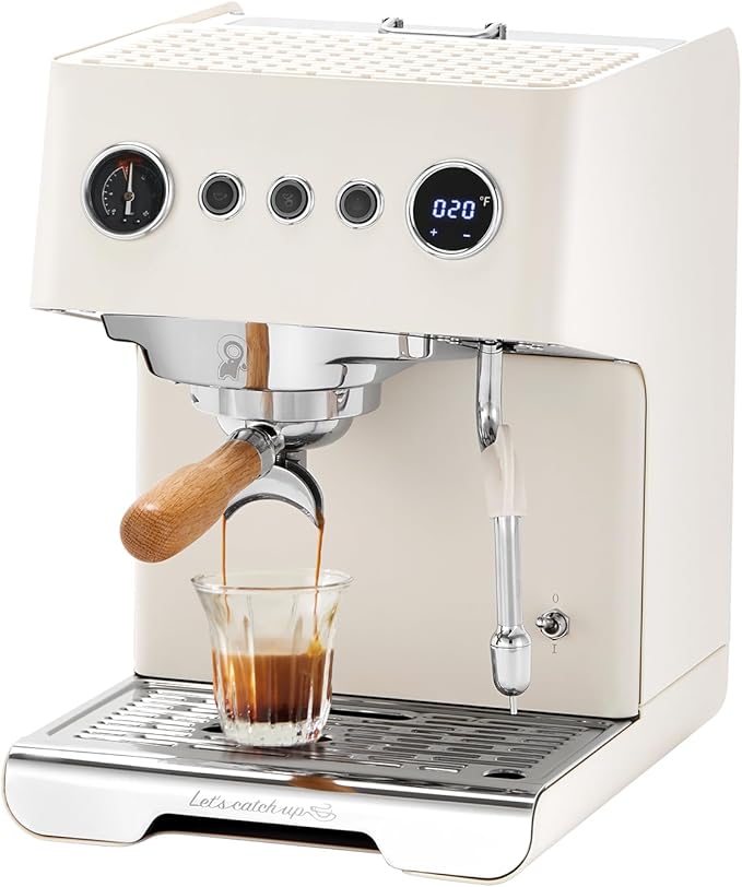 Gemilai G3028A Espresso Machine, 15 Bar Professional Coffee Maker with Adjustable Pressure & Automatic Milk Frother, Dual PID & 550ml Boiler, 57oz Tank, Stainless Steel for Cappuccino, Latte White