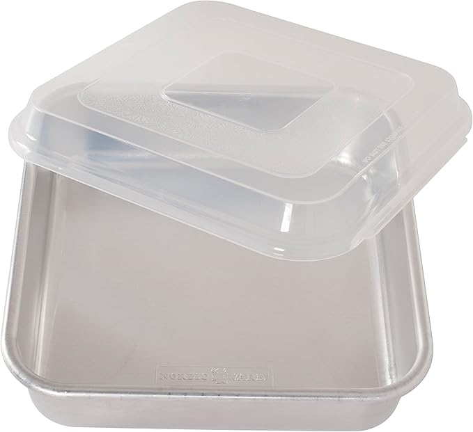 Nordic Ware Natural Aluminum Commercial Square Cake Pan with Lid, Exterior 9.88 x 9.88 Inches