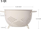Metal Colander 5 Quart Powder Coated Self-draining Metal Strainer with Base,Kitchen Pasta Fruit Vegetable Basket with Double Handles (Sand Yellow)