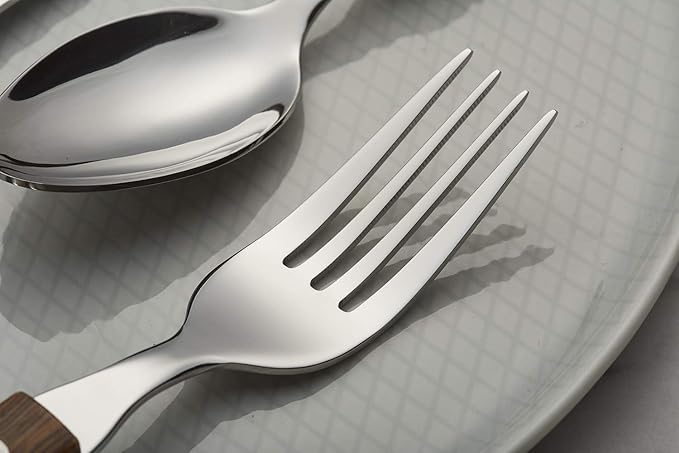 ANNOVA 20 Piece Silverware Set, Service for 4, Stainless Steel Retro/Rivet Walnut Wood Tableware Kitchen Flatware Set Utensils, Includes Dinner Knives, Forks, Spoons, Salad Forks & Dessert Spoons