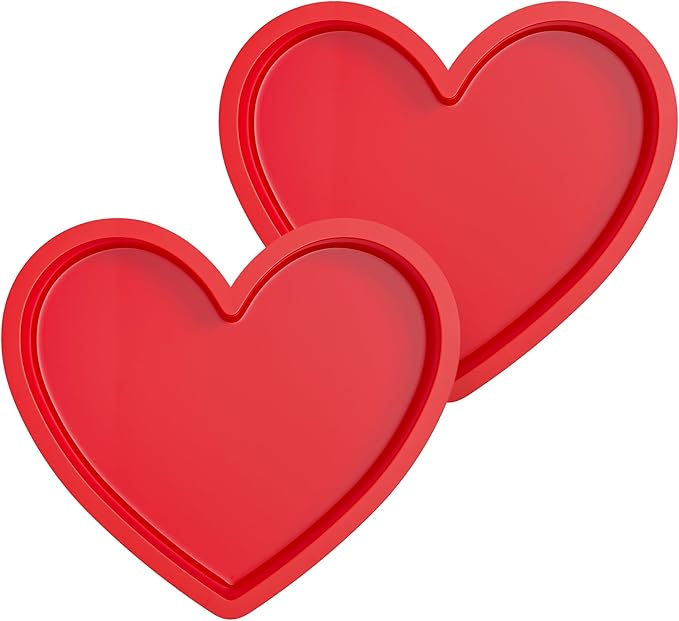 6 Inch Silicone Heart Shaped Cake Pans 2 Pcs Small Heart Cake Pan Set Nonstick Silicone Heart Molds for Baking (Red)