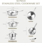 KOCH SYSTEME CS Stainless Steel Cookware Set 10 Piece, 18/10 Stainless Steel Pots and Pans Set for Professional Cooking, Kitchen Cookware Sets, Induction Compatible, Pots and Pans Set, Cooking Set