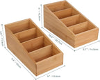 HTB 4-Section Snack Organizer with Removable Dividers for Kitchen, Cabinet, Office, Countertop, 2 Pack Bamboo Pantry Storage Organization for Spice Packets, Seasoning Pouches, Coffee Pods