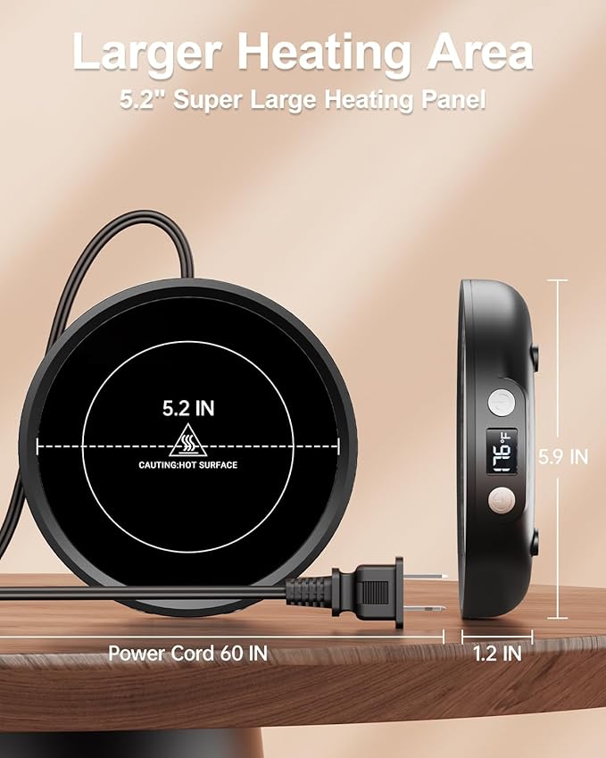 SWEETFULL Mug Warmer - Upgraded 36W Coffee Cup Warmer for Desk with 130℉-176℉ Digital Display, 2-12H Timer Auto Shut Off, Smart Electric Coffee Heating Plate, Ideal Gifts for Women Men - Black