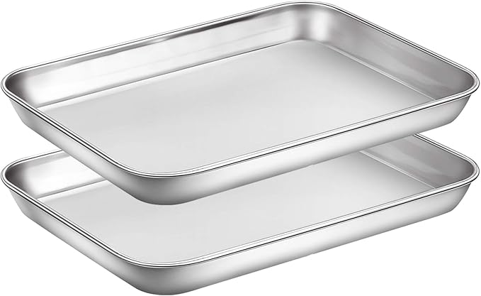 Wildone Baking Sheet Set of 2 - Stainless Steel Cookie Sheet Baking Pan, Size 9 x 7 x 1 inch, Non Toxic & Heavy Duty & Mirror Finish & Rust Free & Easy Clean