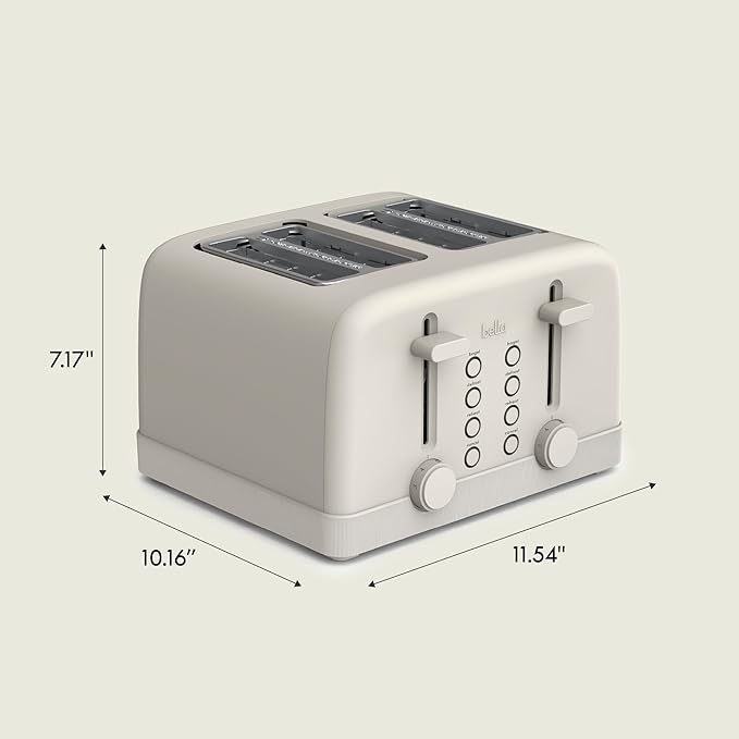 bella 4 Slice Toaster, 6 Setting Shade Control with Reheat & Cancel Buttons, Removable Crumb Tray, Anti Jam & Auto Shutoff, 900 Watt, Oatmilk