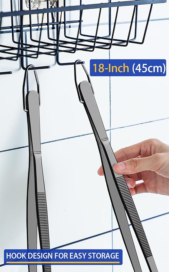 JETKONG 2 Pcs 18 Inch (45cm) Stainless Steel Grill Tongs Heavy Duty Giant Tweezer Tongs, Extra Large Tweezers Tools for Cooking, Grilling, BBQ and Turning Food (Black)