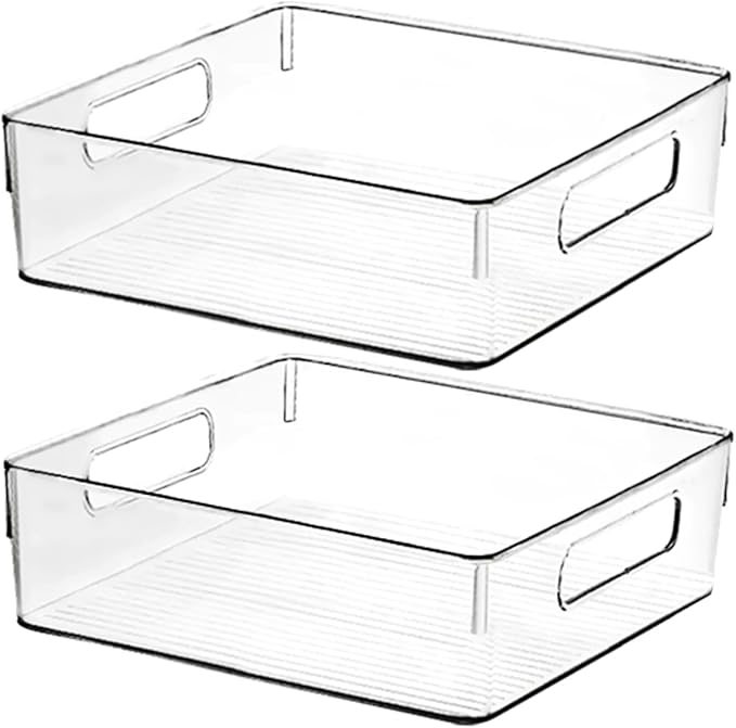 Clear Plastic Storage Bins, Pantry Organizers and Storage or Kitchen Organization and Storage Containers Bins for Organizing, Fridge, Freezer, Bathroom, Pantries, Refrigerator, Cabinet Organizer Bin
