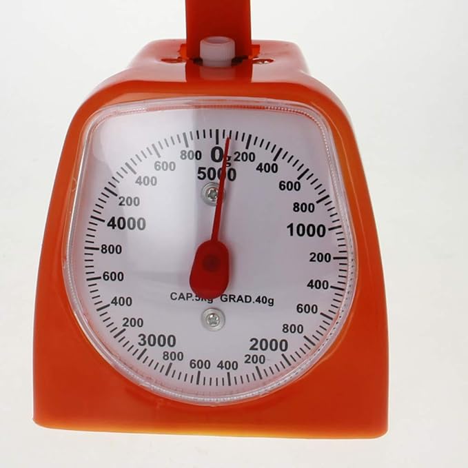 Utoolmart Mechanical Kitchen Scale - Diet Food Scale - with Pounds & Kilogram Measurements - Measuring Range 5000g Accuracy 5g with Tray Orange 1Pcs
