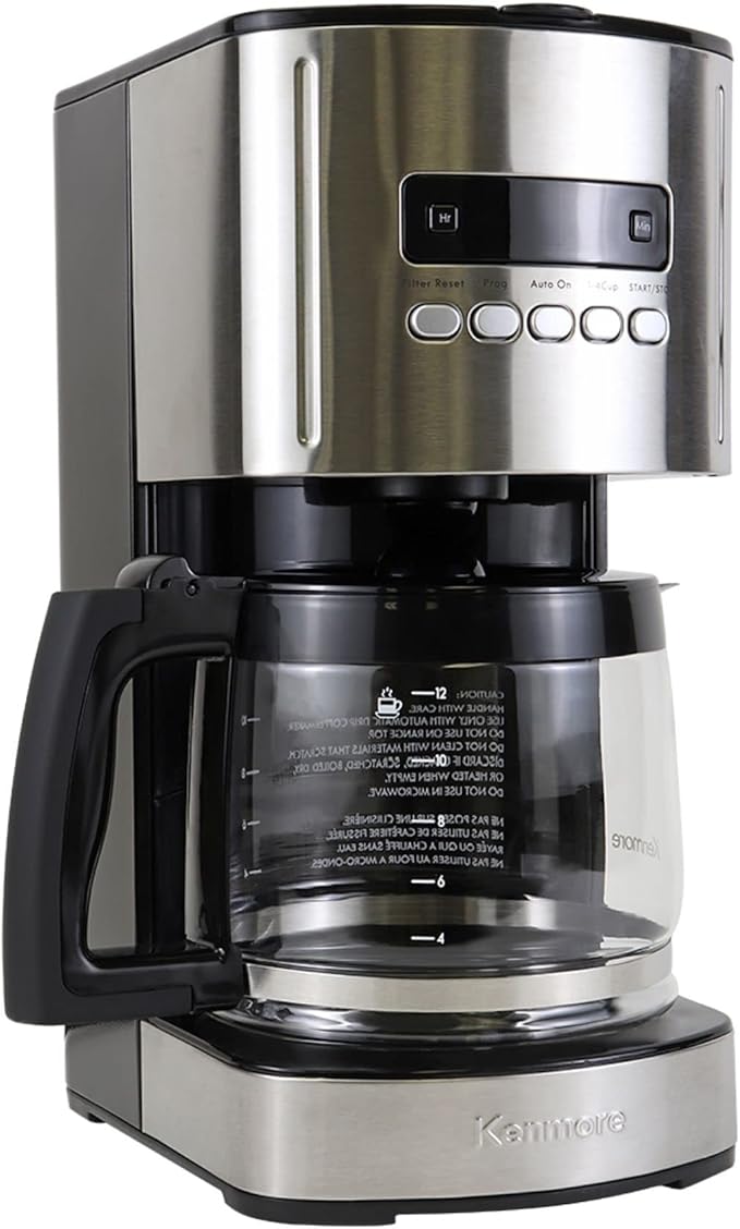Kenmore Drip Coffee Maker - 12 Cup Programmable Cafe Machine With Glass Pot, Regular & Bold Brew, Auto Shut Off Large Water Reservoir, Reusable Filter, Kitchen Appliances, Black