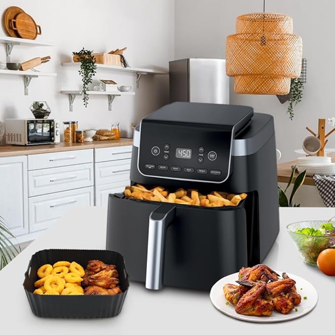 BYKITCHEN Air Fryer Silicone Liners for Ninja Air Fryer Pro 5 QT AF141, Ninja AG301, Cosori 5QT/6QT & Other 4.5-6.5 QT Airfryer, 8.5in Square Air Fry Liners, Airfryer Accessories(Set of 2)