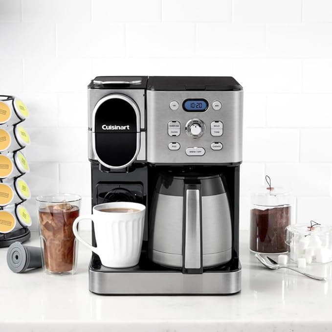 Cuisinart Coffee Center 10-Cup Thermal Carafe Drip Coffee Maker and Single-Serve Brewer with Over Ice Function, Fully Automatic Coffeemaker, Compatible with Single-Cup Pods, Black/Stainless, SS-21NAS