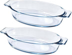 Small Casserole Dishes Oval 2 Pack, 23oz Glass Au Gratin Baking Dish, Individual Oval Baking Pan for Oven Microwave Air Fryer, 1 or 2 Person Servings, Bakeware Clear Prep Bowls with Handle