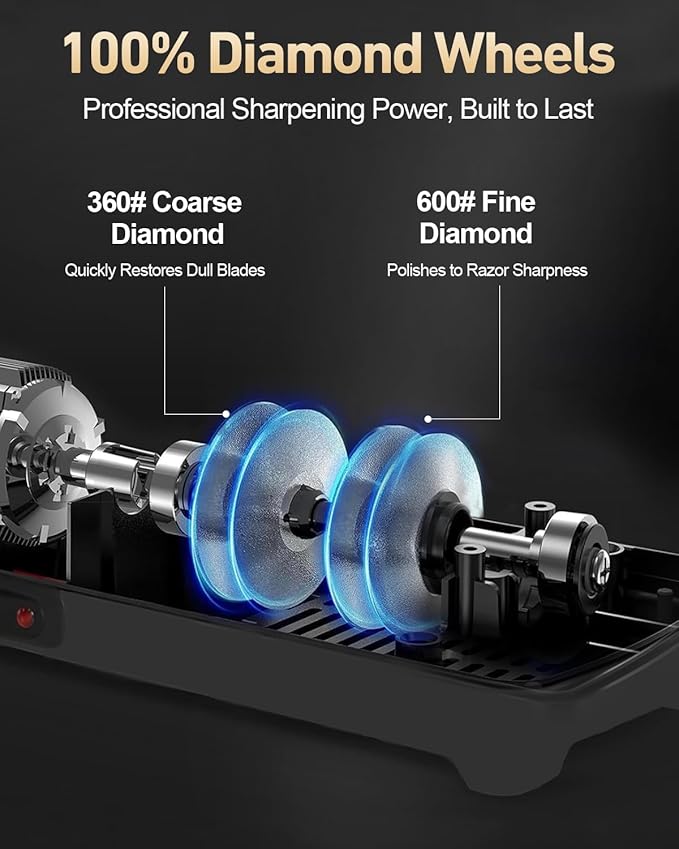 Electric Knife Sharpener for Kitchen – Professional 2-Stage 100% Diamond System with 20° Precision Angle, Fast Sharpening to Restore & Polish Chef Knives (2-Stage Silver)
