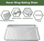 ROTTAY Baking Sheet with Rack Set (2 Pans + 2 Racks), Stainless Steel Cookie Sheet with Cooling Rack, Nonstick Baking Pan, Warp Resistant & Heavy Duty & Rust Free, Size 16 x 12 x 1 Inches
