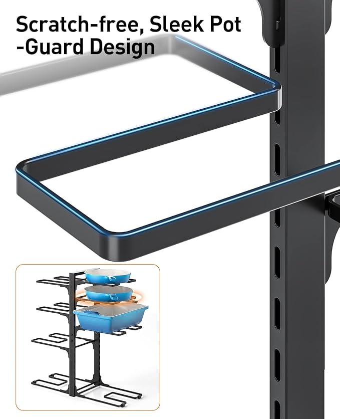 ORDORA Pots and Pans Organizer: under Cabinet, 20.8" Height Heavy Duty 120LBS Pots Pans Organizer Rack for under Cabinet 8-Tier Adjustable for Big Stockpots, Dutch Oven, Cast-iron Pans, Heavy Cookware
