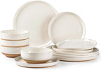 AmorArc Ceramic Dinnerware Sets, Handpainted Plates and Bowls Set with Rustic Terracotta Underside, Scratch Resistant Stoneware Dishes Set, Dishwasher & Microwave Safe