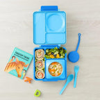 OmieBox Bento Box for Kids - Insulated Bento Lunch Box with Leak Proof Vacuum Insulated Food Jar - 3 Compartments, Two Temperature Zones (Blue Sky)