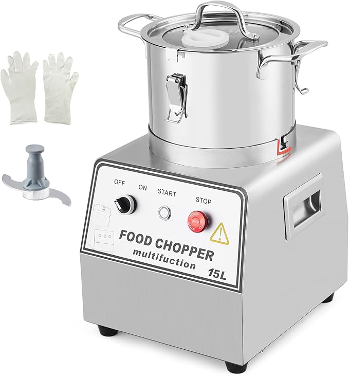 16 QT Commercial Electric Food Processor,1400W Stainless Steel Food&Vegetable Processors, Multi-Functional Chopper Meat Grinder Machine with Blade, Gloves, Brush, for Commercial Kitchens Restaurants