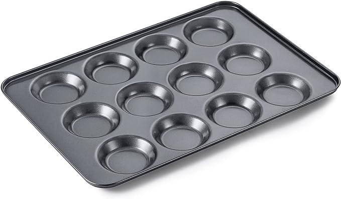 HONGBAKE Mini Muffin Top Pan for Baking, Premium 12 Cavity Small Whoopie Pie Pan, Nonstick Yorkshire Pudding Pan for Pansuffin, Moon Pie, Cookies, Dishwasher Safe and Easy to Clean