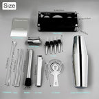 Professional Cocktail Shaker Set with Stand Cocktail Recipes, 15-Piece 750/600ml Bartender Kit, Bar Sets Bartending Kit Bar Tool Set 25/20oz Boston Shakers, Jigger, Muddler (Silver)