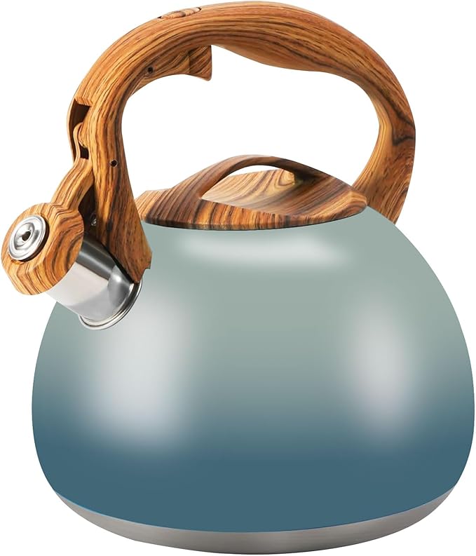 Tea Pot, 3.2Qt Tea Kettle Stovetop, Food Grade Stainless Steel Tea Kettle,Suitable for Various Heat Sources,One-Button Switch (Grayish Blue Gradient)