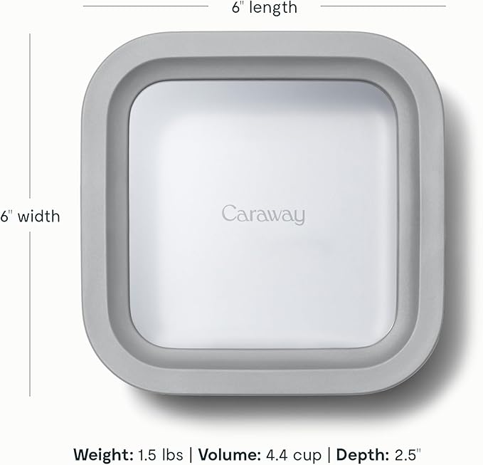 Caraway Glass Food Storage - 4.4 Cup Glass Container - Ceramic Coated Food Container - Non Toxic, Non Stick Lunch Box Container with Lids - Dishwasher, Oven, & Microwave Safe - Gray