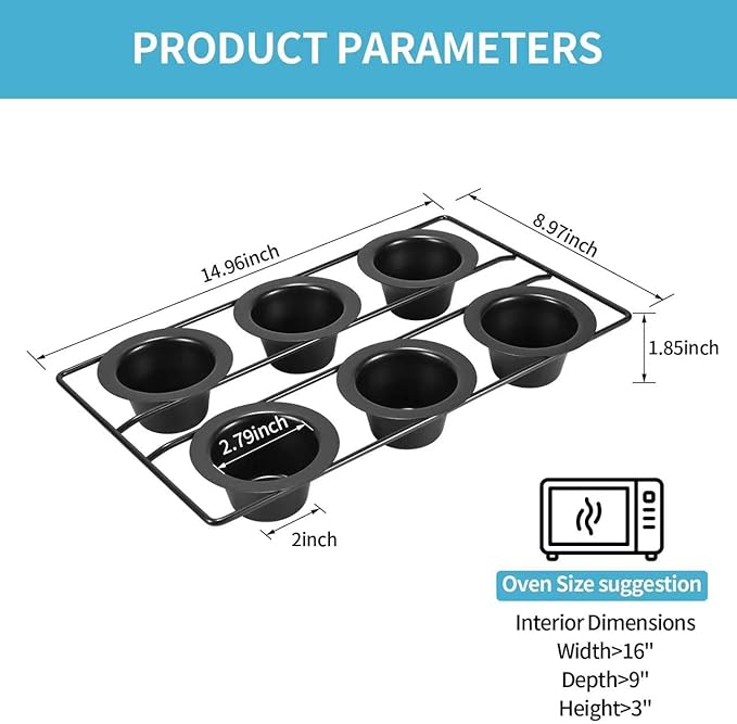 6 Cup Nonstick Popover Pans, Muffin Tin, Large Deep Cupcake Baking Pan, Muffin Pans for Baking Sets Non Stick