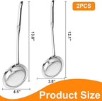 Fine Mesh Stainless Steel Sieve Colander(2 Pack, Large+Small), Mesh Strainer for Cooking Oil, Skimmer Spoon Filte Grease Foam, Food Strainer Kitchen Gadgets
