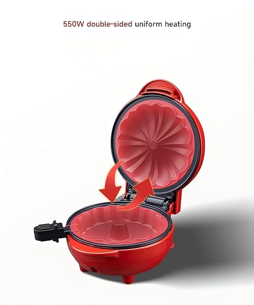 Cake Maker Machine for Lava Cake, Mini Donuts, Waffles, Pancakes - Breakfast, Snacks, Desserts - Non-stick Surface, Double-sided Heating, Red