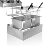 Commercial Deep Fryer with Baskets, 3400W 12.7QT/12L Thickened Stainless Steel Countertop Electric Oil Fryer, Large Capacity with Temperature Control, silver