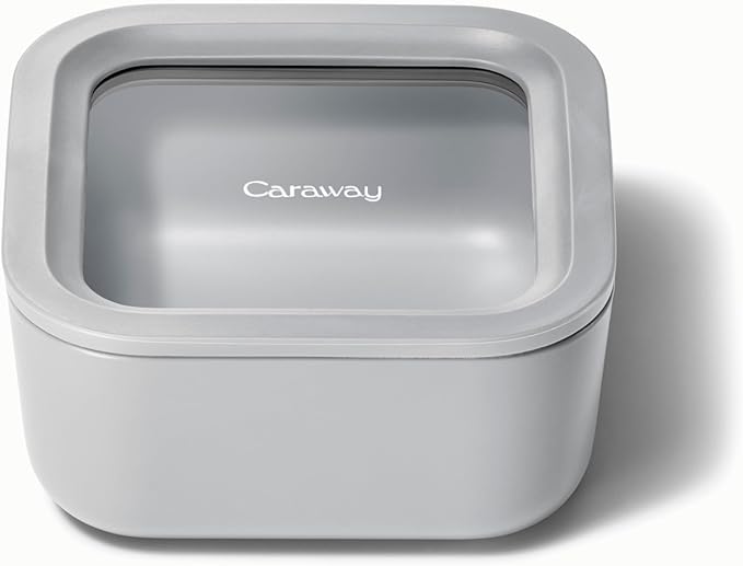 Caraway Glass Food Storage - 4.4 Cup Glass Container - Ceramic Coated Food Container - Non Toxic, Non Stick Lunch Box Container with Lids - Dishwasher, Oven, & Microwave Safe - Gray