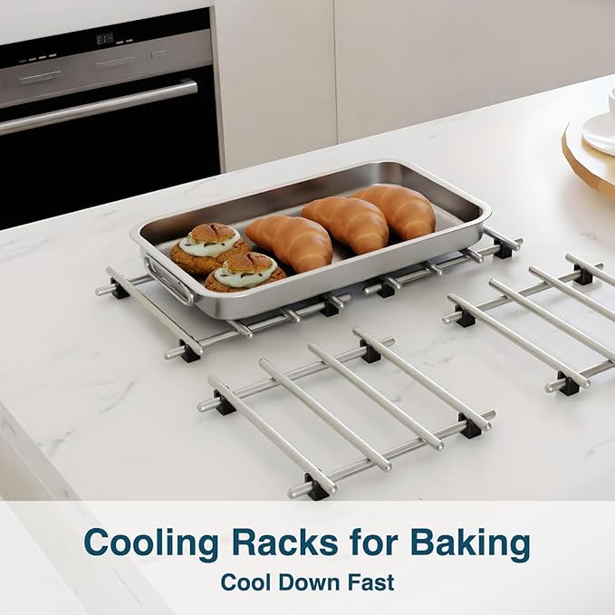 4Pcs Stainless Steel Trivet for Hot Dishes, Lightweight Metal Trivets for Hot Pots and Pans, Metal Cooling Rack, Heat Resistant Mats for Countertop Cooling, Cooking Baking Pans Holder, 7"x7"