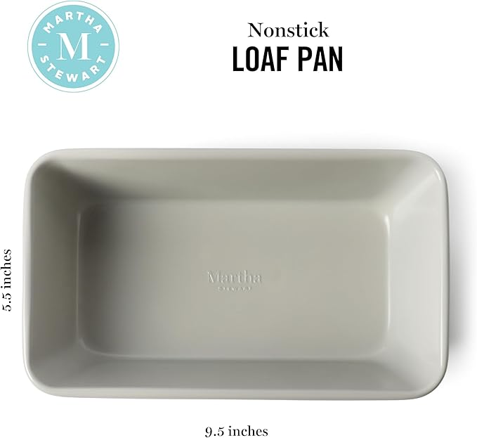 Martha Stewart Gallen 9-Inch Nonstick Carbon Steel Loaf Pan – Cool Grey, Durable Bakeware for Even Baking and Easy Release